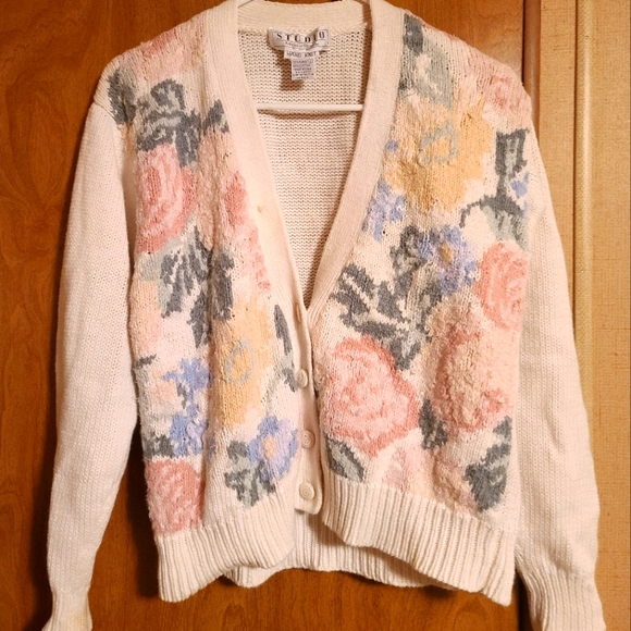 Michelle Stuart Studio vintage hand knit floral sweater.  large - Picture 2 of 6